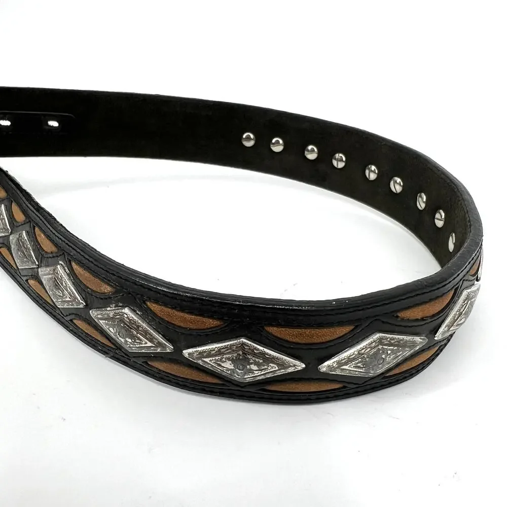 Vintage Justin Black Leather Belt Diamond Conchos Size 32